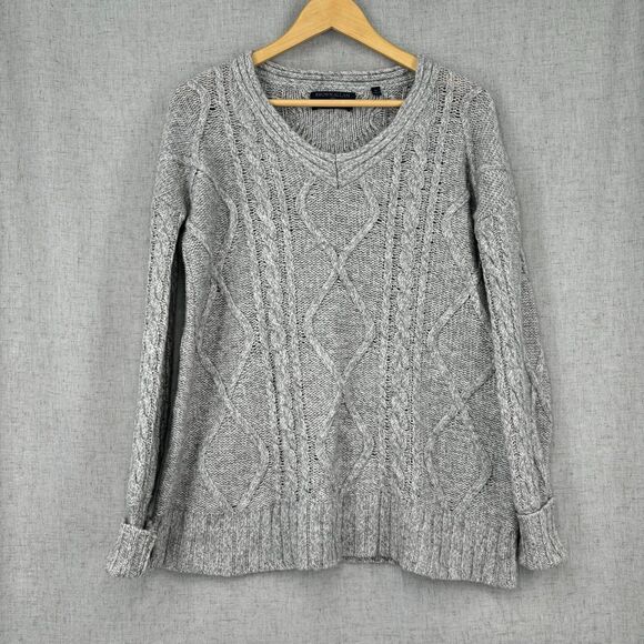 Brown Allan Knit Sweater Grey Wool Cashmere Blend Oversized Cabincore Cozy XS - Picture 9 of 10